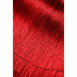 Red Silk Strapless Fringe Crop Tube Top