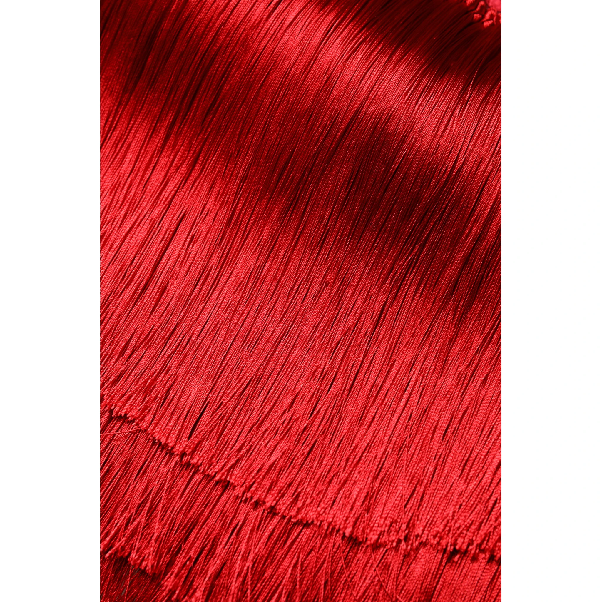 Red Silk Strapless Fringe Crop Tube Top