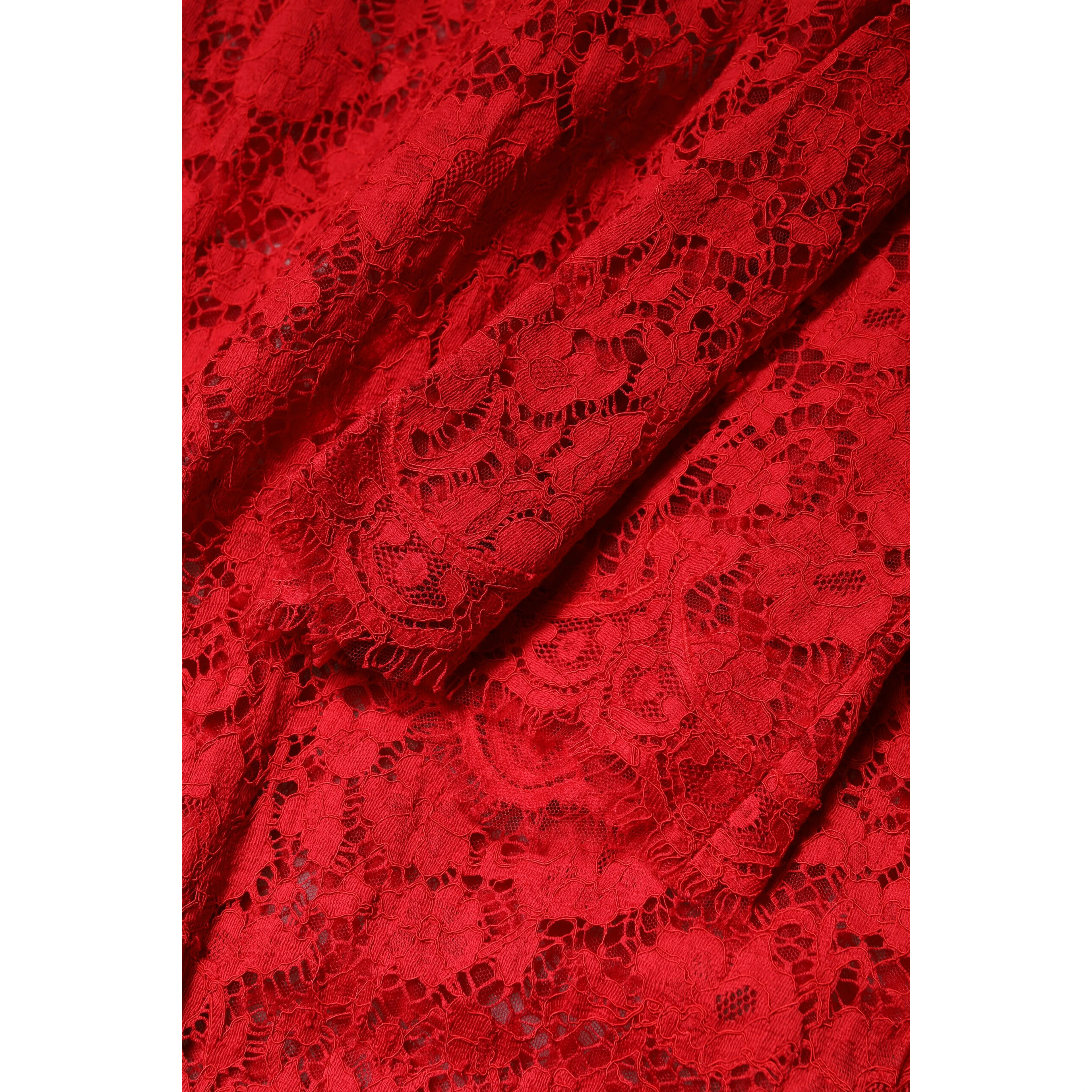 Red Floral Lace Rhinestone Embellished Dress