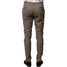 Brown Cotton Tapered Formal Dress Pants