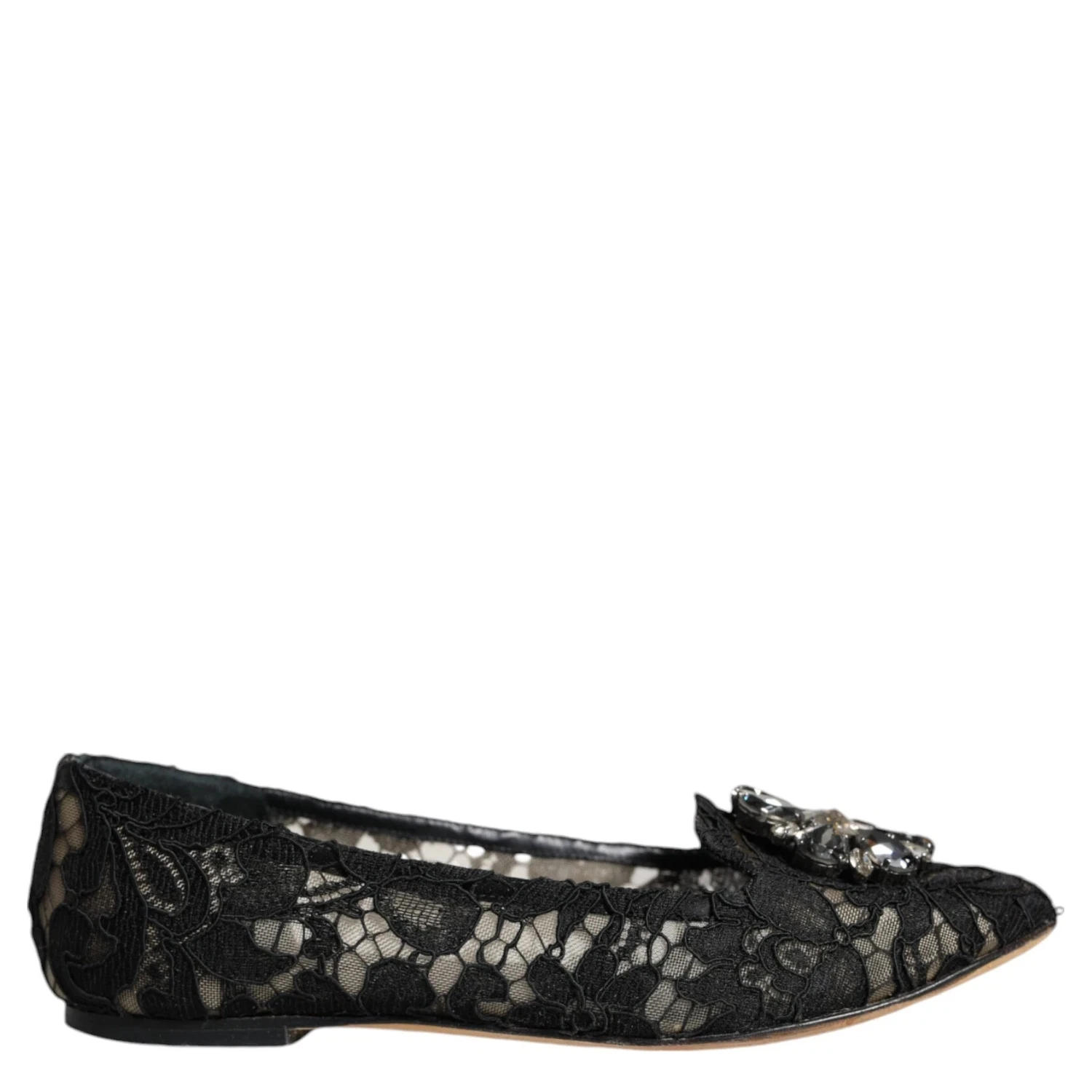 Black Lace Crystal Ballet Flats Loafer Shoes