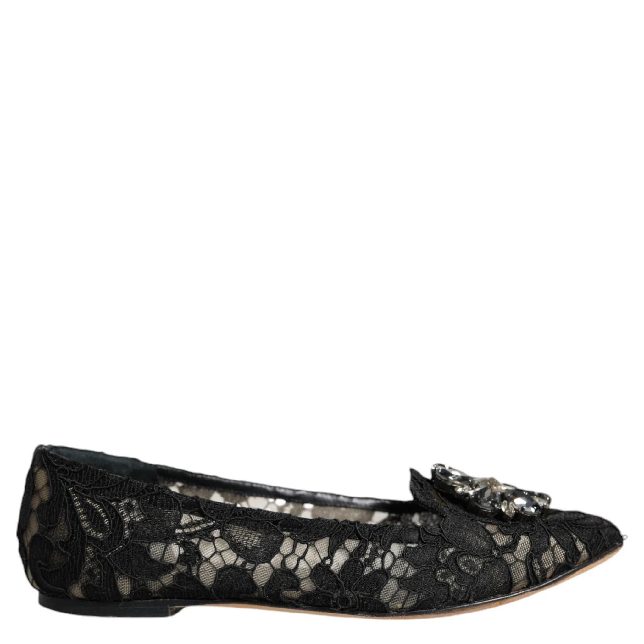 Black Lace Crystal Ballet Flats Loafer Shoes