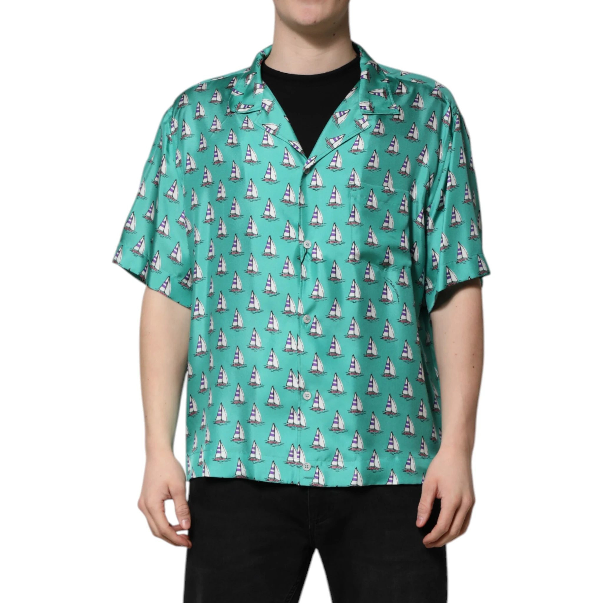 Green Printed Short Sleeves Casual Shirt