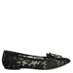 Black Lace Crystal Ballet Flats Loafer Shoes