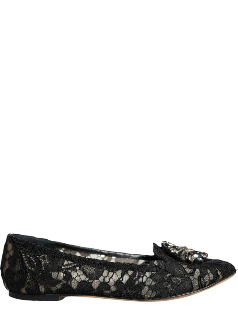 Black Lace Crystal Ballet Flats Loafer Shoes