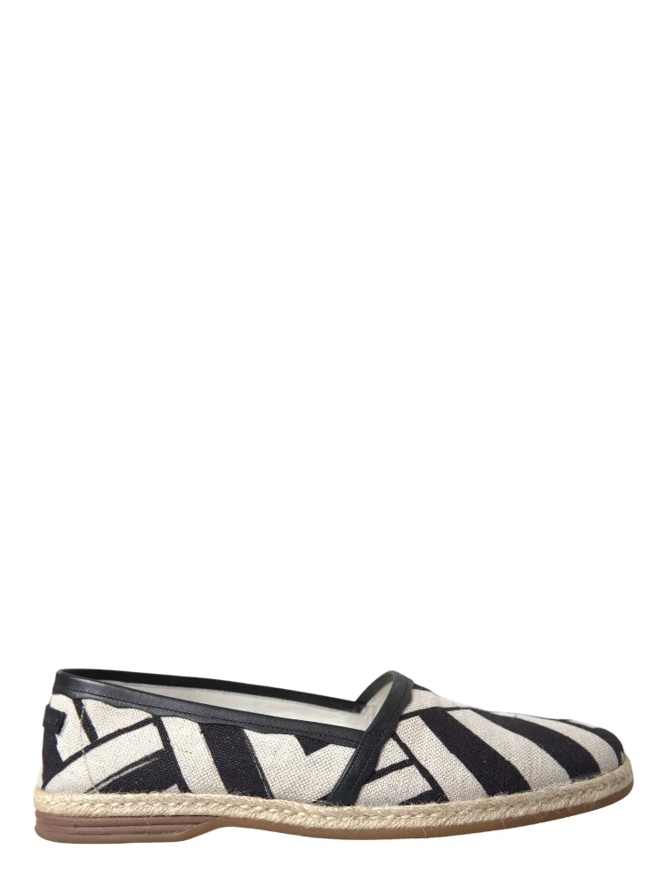 Black White Stripes Slip On Espadrille Shoes