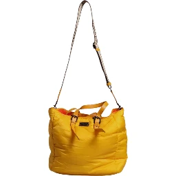 Yellow Orange Nylon Logo Plaque Hand Shoulder Tote Bag