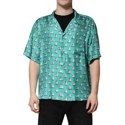 Green Printed Short Sleeves Casual Shirt