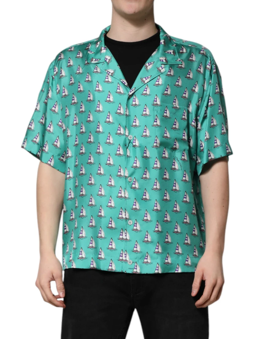 Green Printed Short Sleeves Casual Shirt