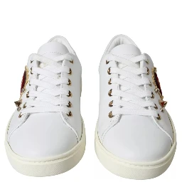 White Leather Gold Red Heart Sneakers Shoes