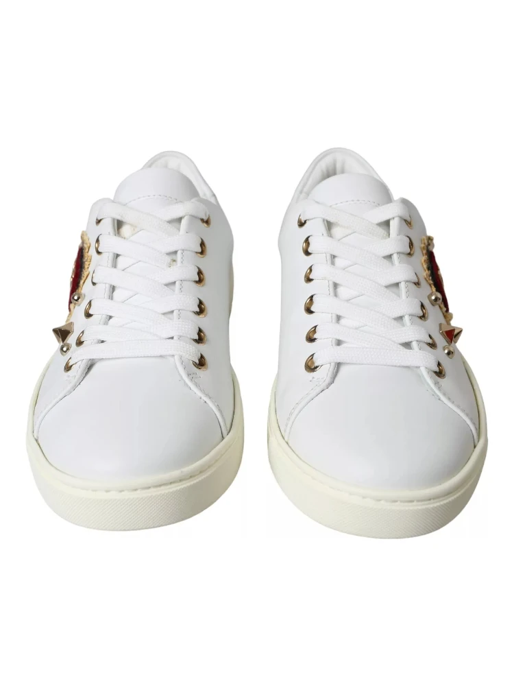 White Leather Gold Red Heart Sneakers Shoes alternative