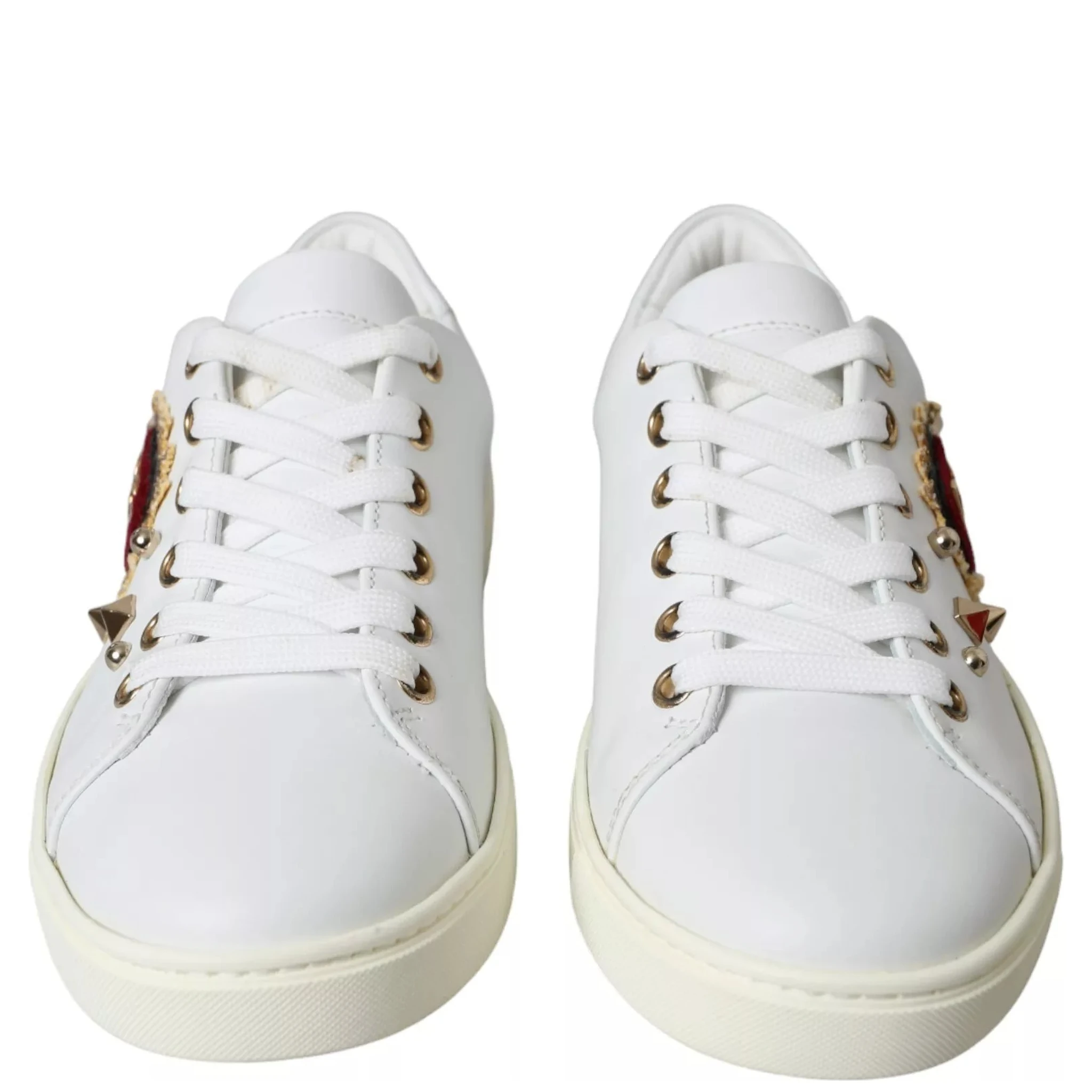 White Leather Gold Red Heart Sneakers Shoes