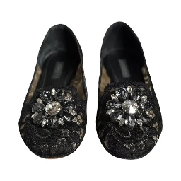 Black Lace Crystal Ballet Flats Loafer Shoes
