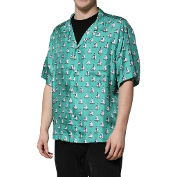 Green Printed Short Sleeves Casual Shirt