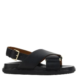 Black Calf Leather Bos Taurus Flat Sandals