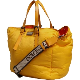 Yellow Orange Nylon Logo Plaque Hand Shoulder Tote Bag