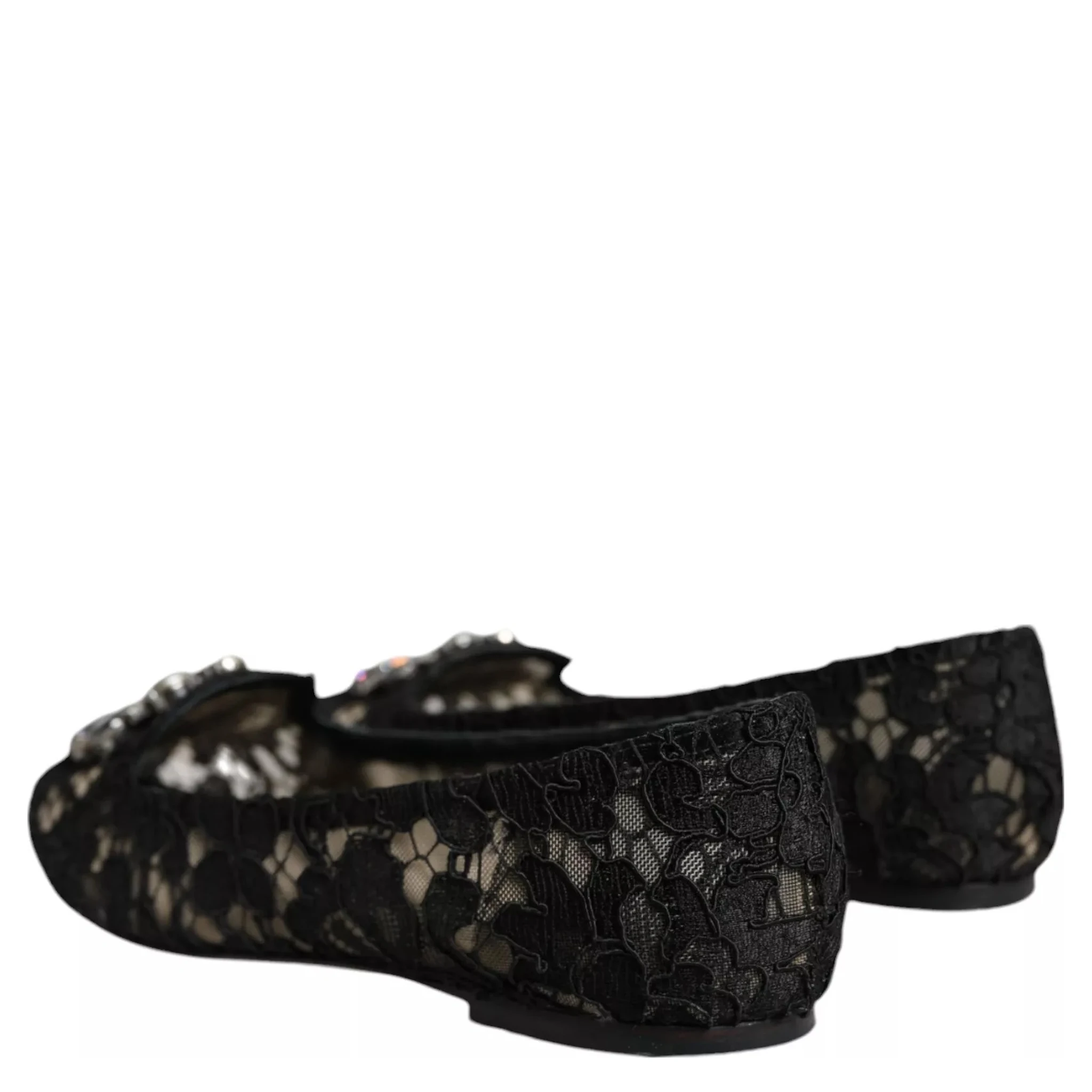 Black Lace Crystal Ballet Flats Loafer Shoes