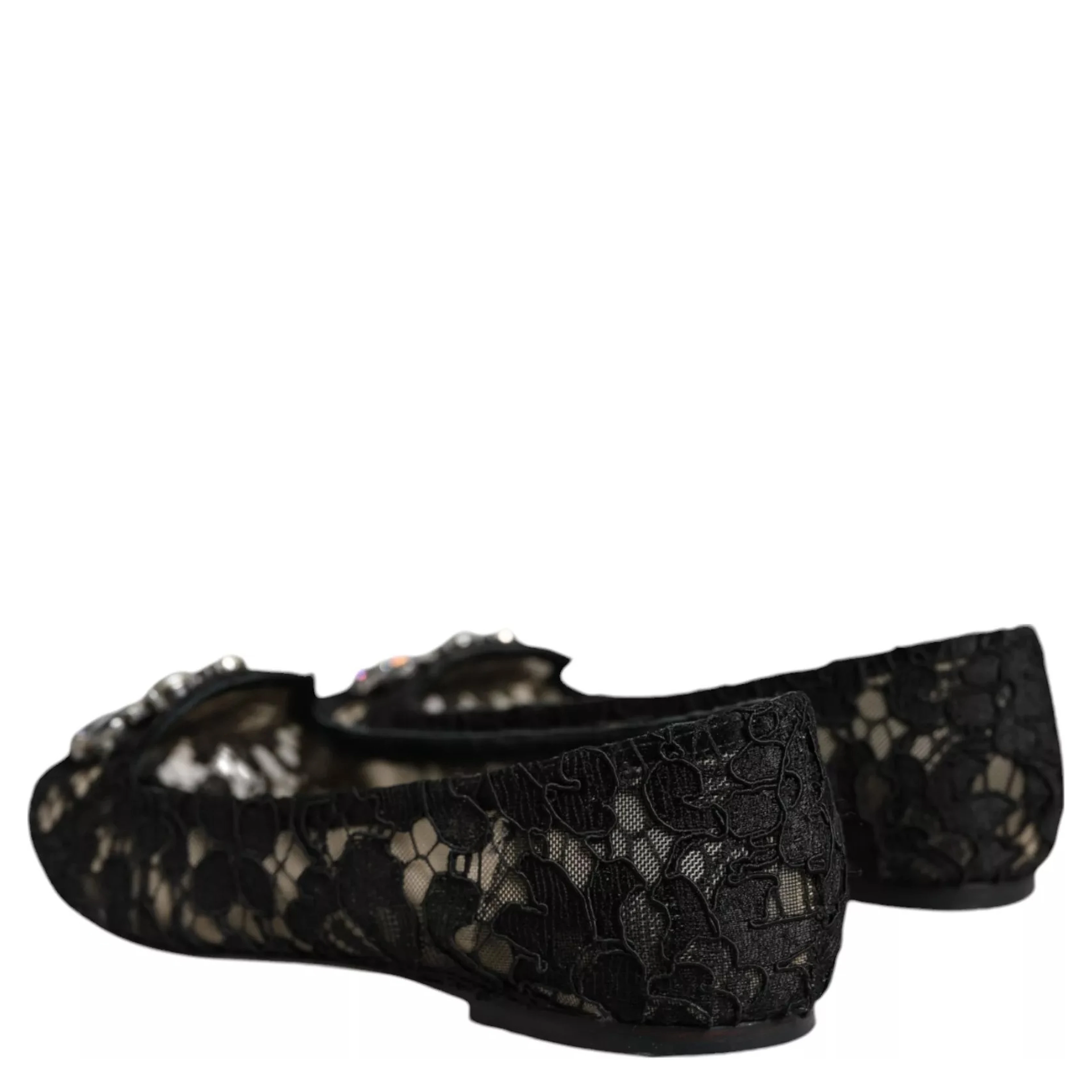Black Lace Crystal Ballet Flats Loafer Shoes