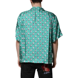 Green Printed Short Sleeves Casual Shirt