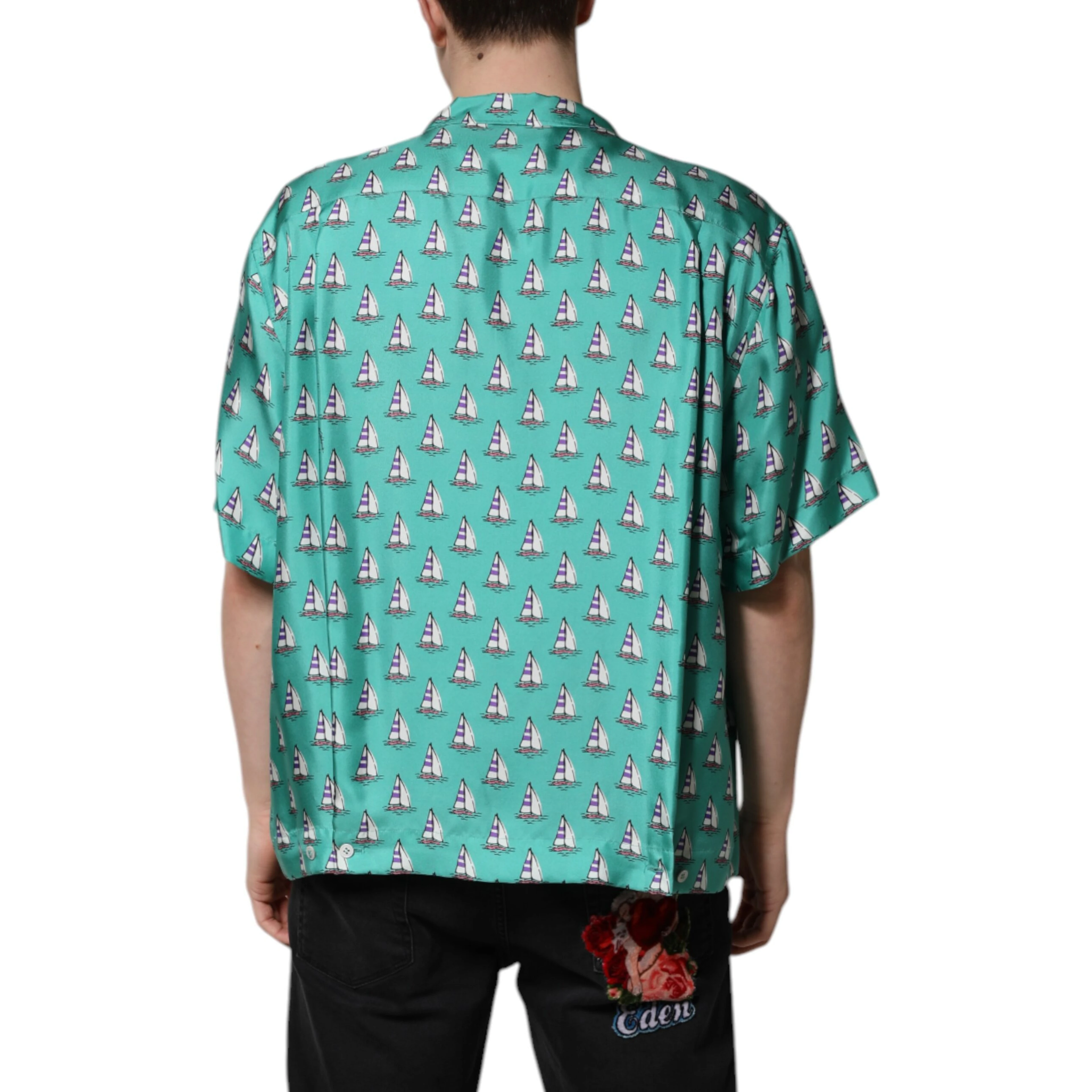 Green Printed Short Sleeves Casual Shirt