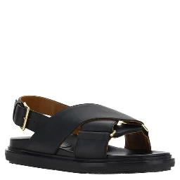 Black Calf Leather Bos Taurus Flat Sandals