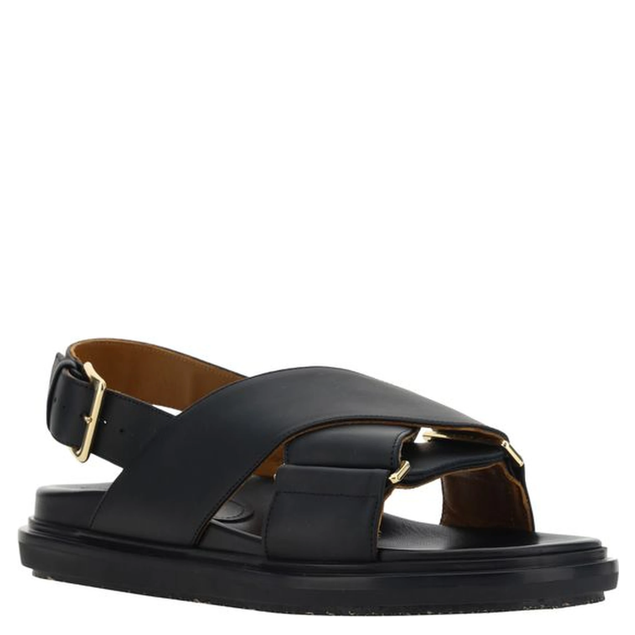 Black Calf Leather Bos Taurus Flat Sandals