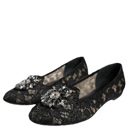 Black Lace Crystal Ballet Flats Loafer Shoes
