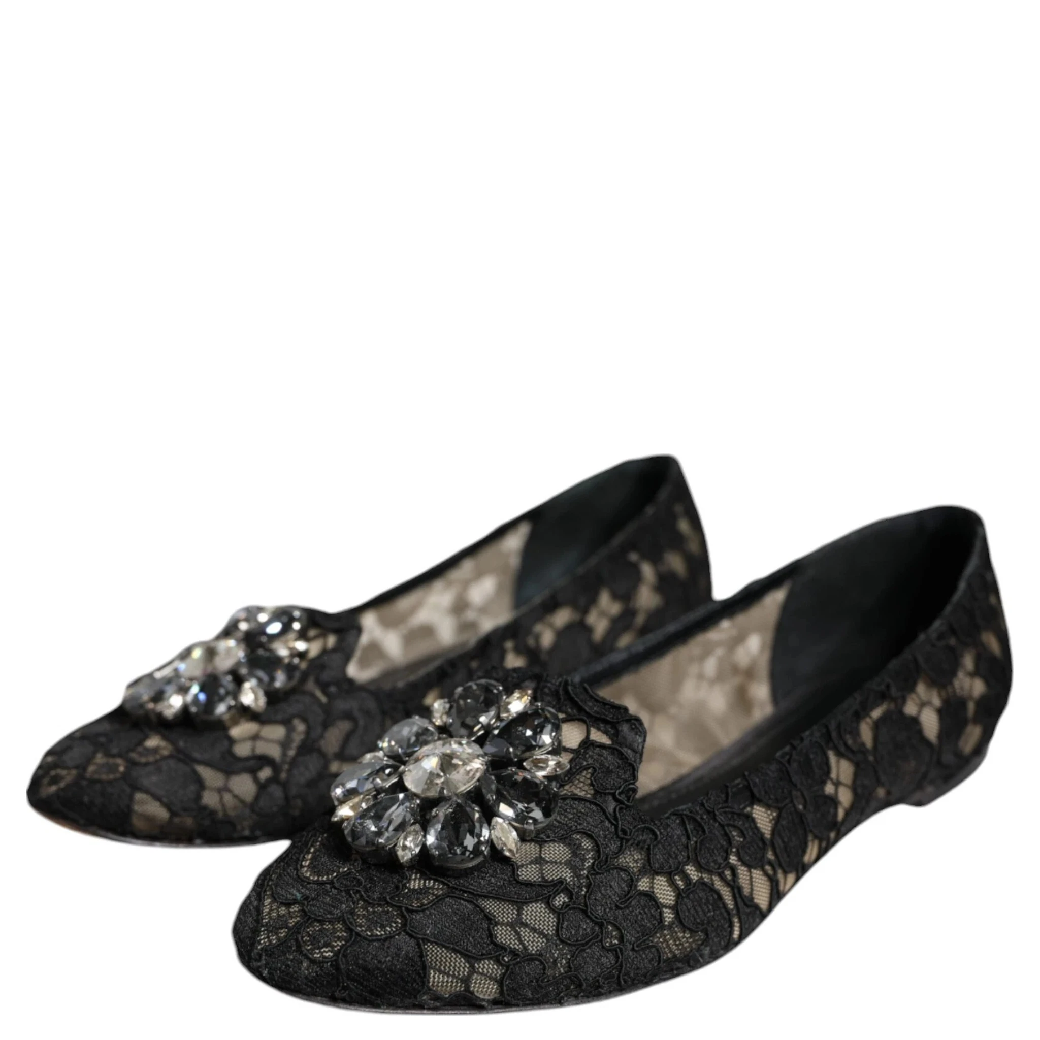 Black Lace Crystal Ballet Flats Loafer Shoes
