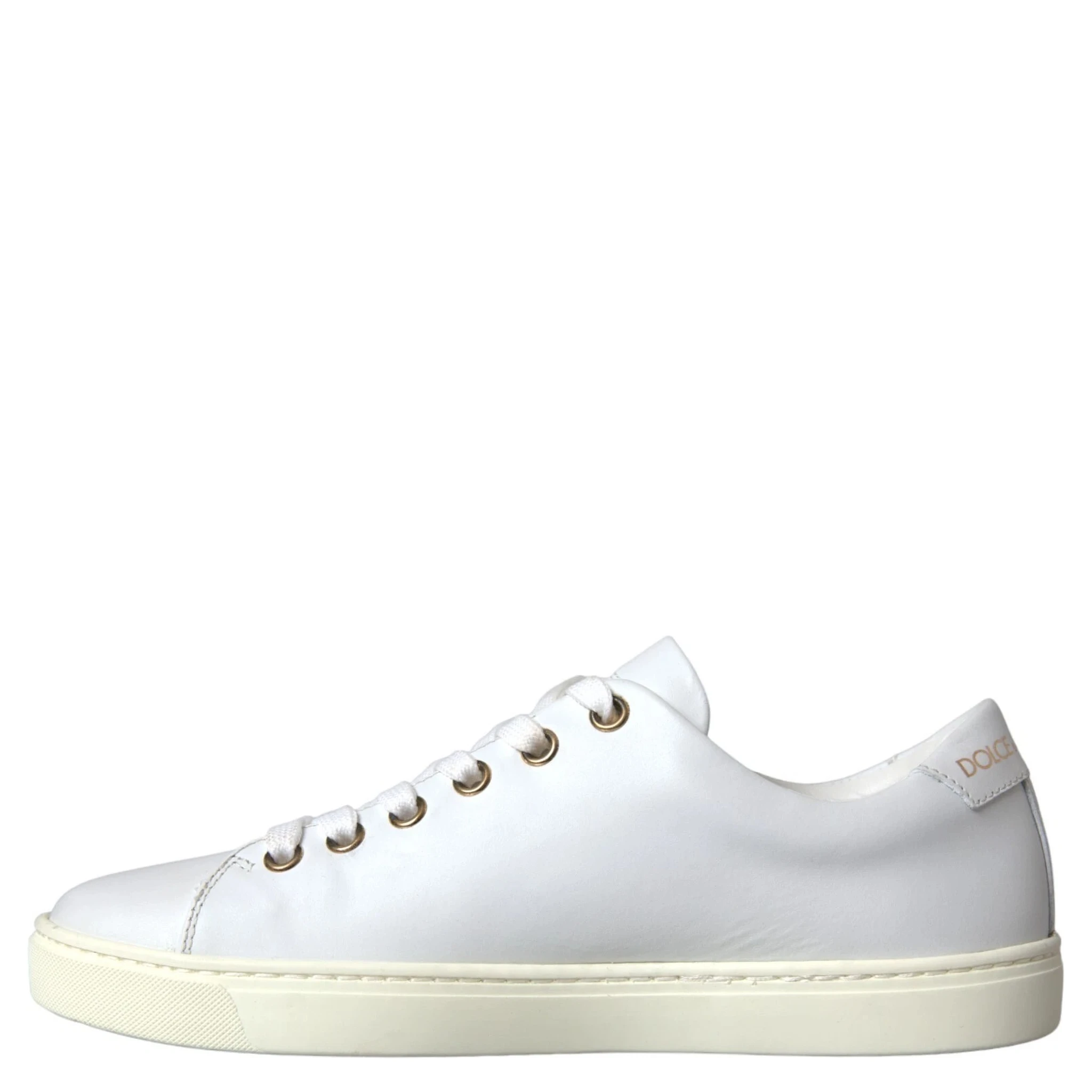 White Leather Gold Red Heart Sneakers Shoes