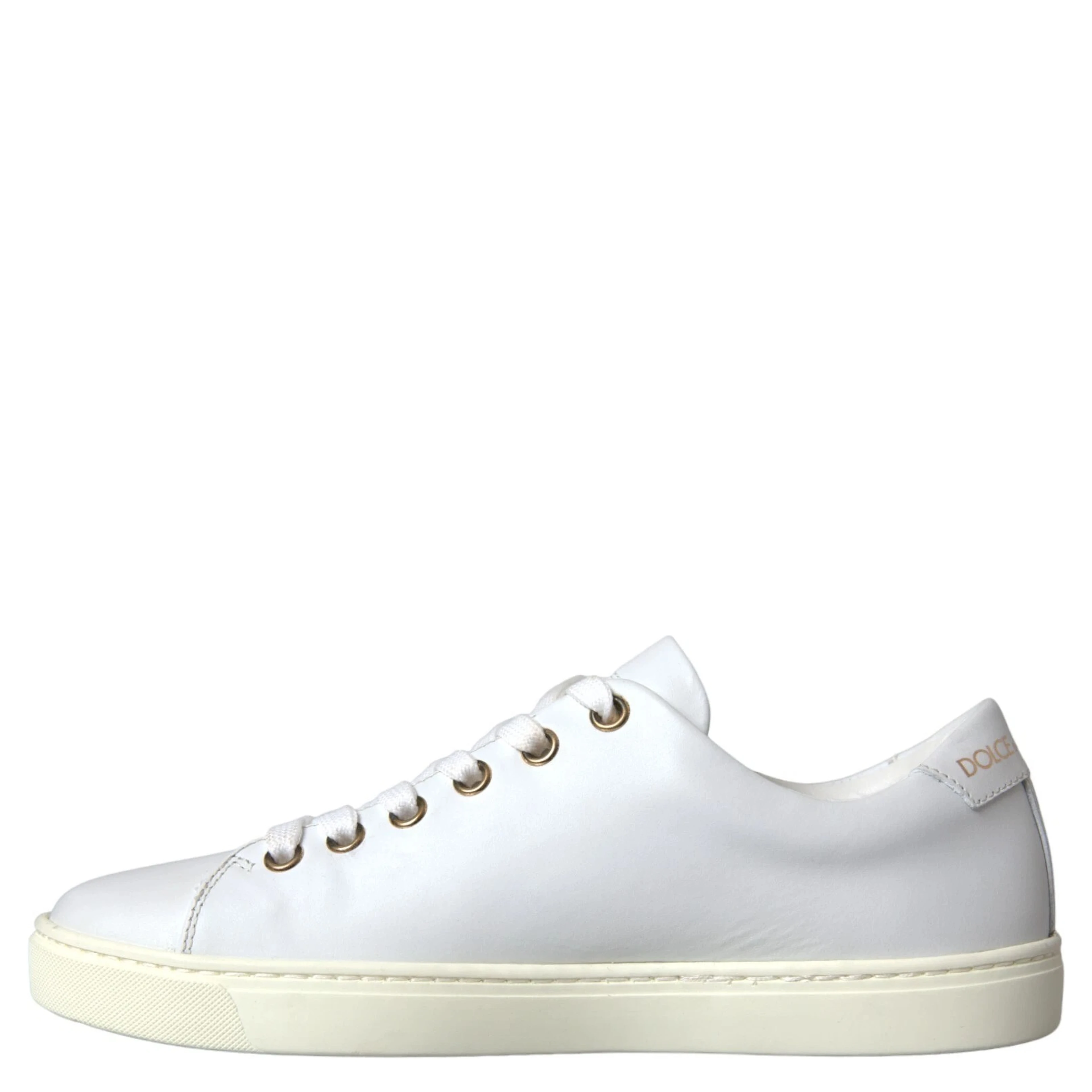 White Leather Gold Red Heart Sneakers Shoes