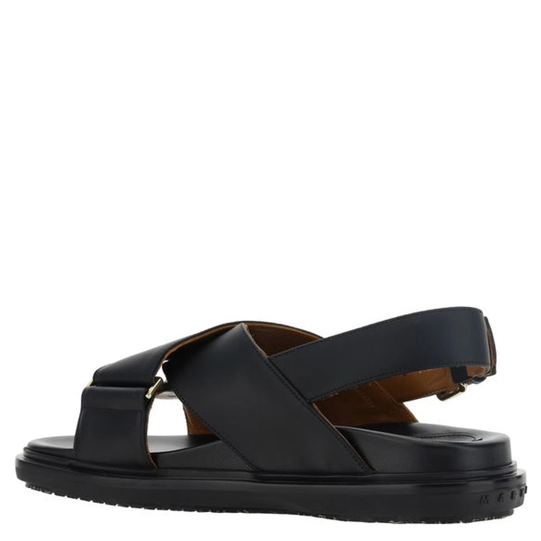 Black Calf Leather Bos Taurus Flat Sandals