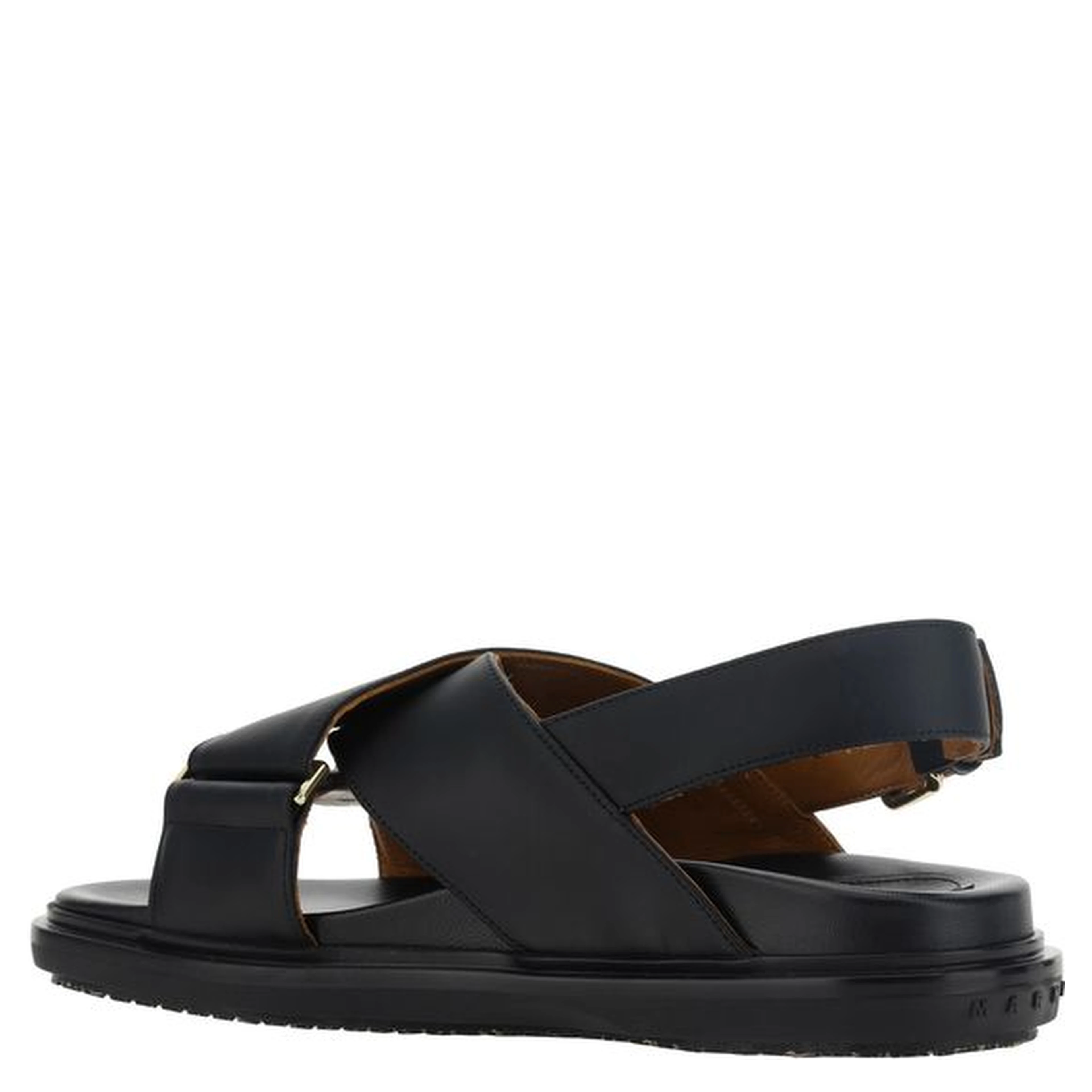Black Calf Leather Bos Taurus Flat Sandals