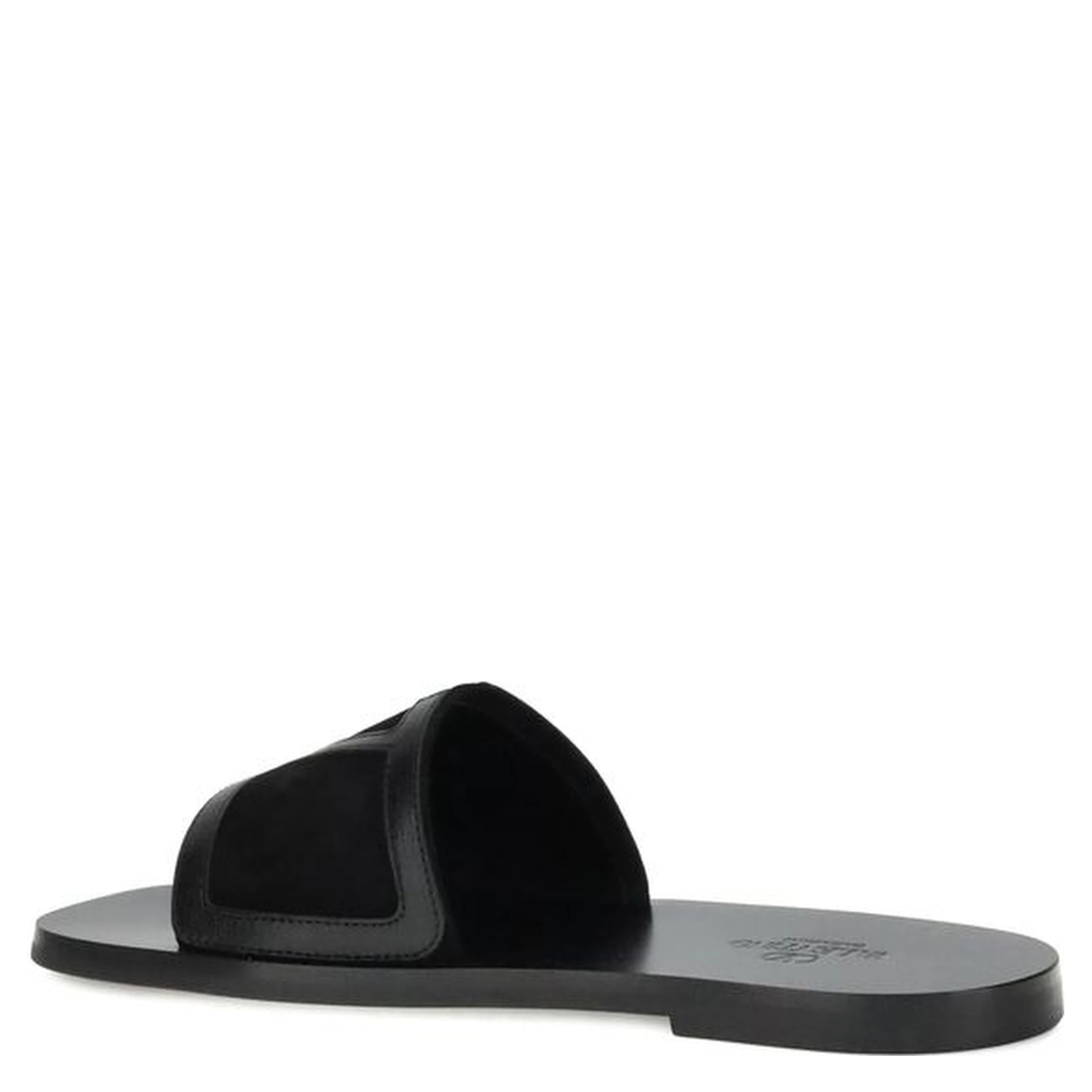 Black Calf Leather Bos Taurus Flat Sandals