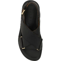 Black Calf Leather Bos Taurus Flat Sandals
