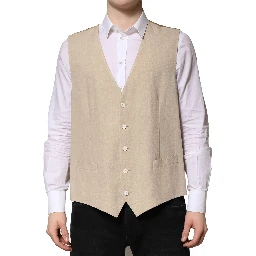 Beige Linen Dress Formal Men Waistcoat Vest