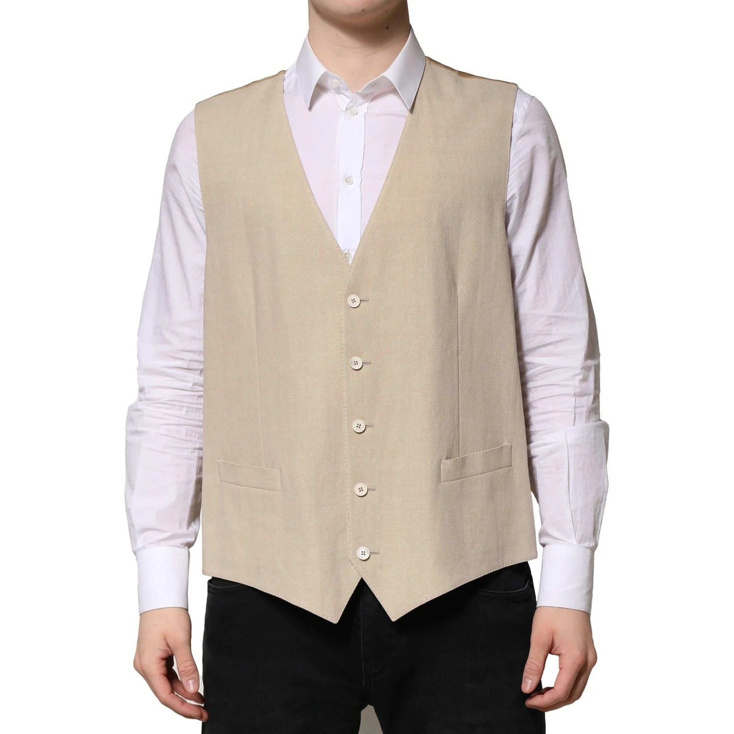 Beige Linen Dress Formal Men Waistcoat Vest