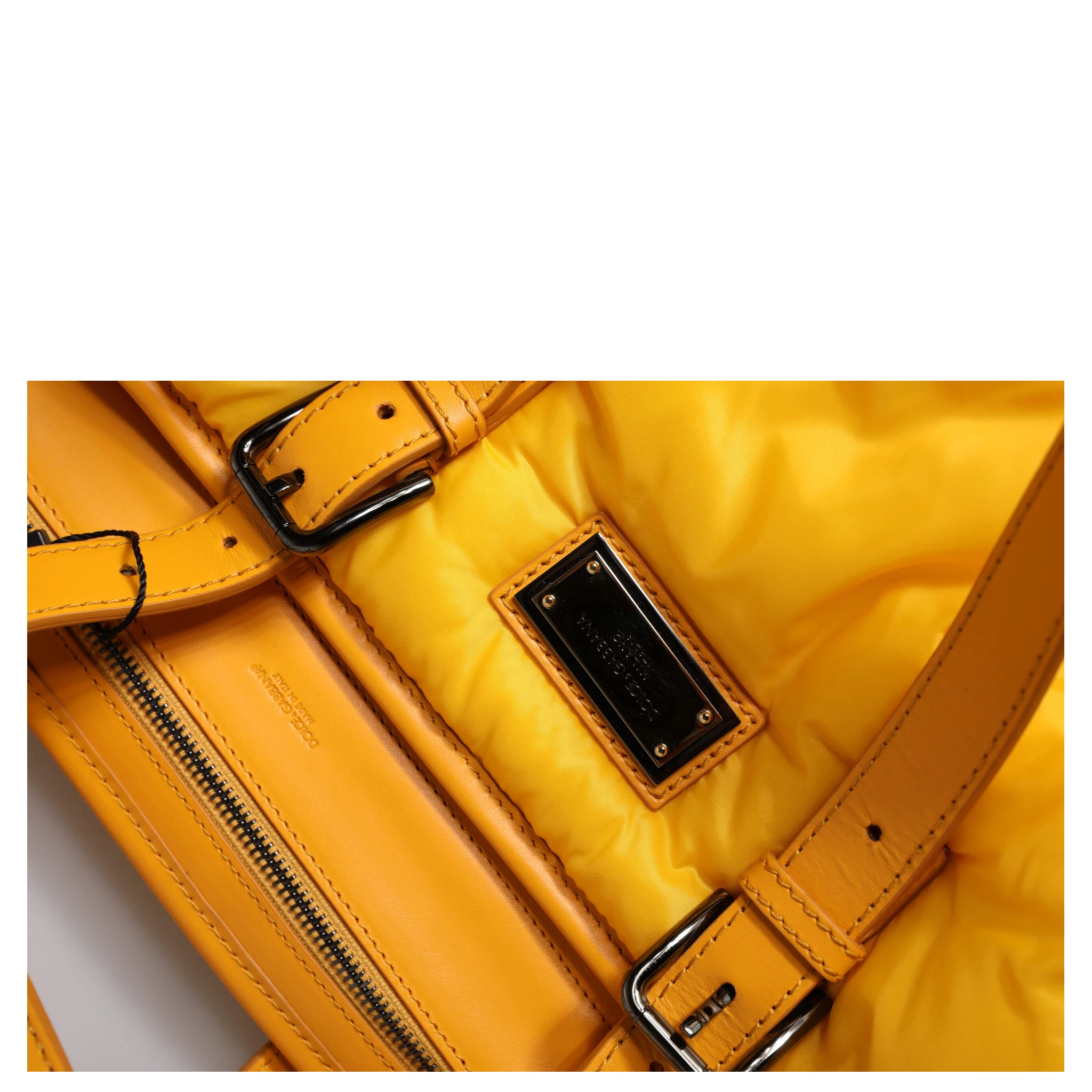 Yellow Orange Nylon Logo Plaque Hand Shoulder Tote Bag