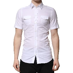 White Cotton Short Sleeves GOLD Casual Shirt