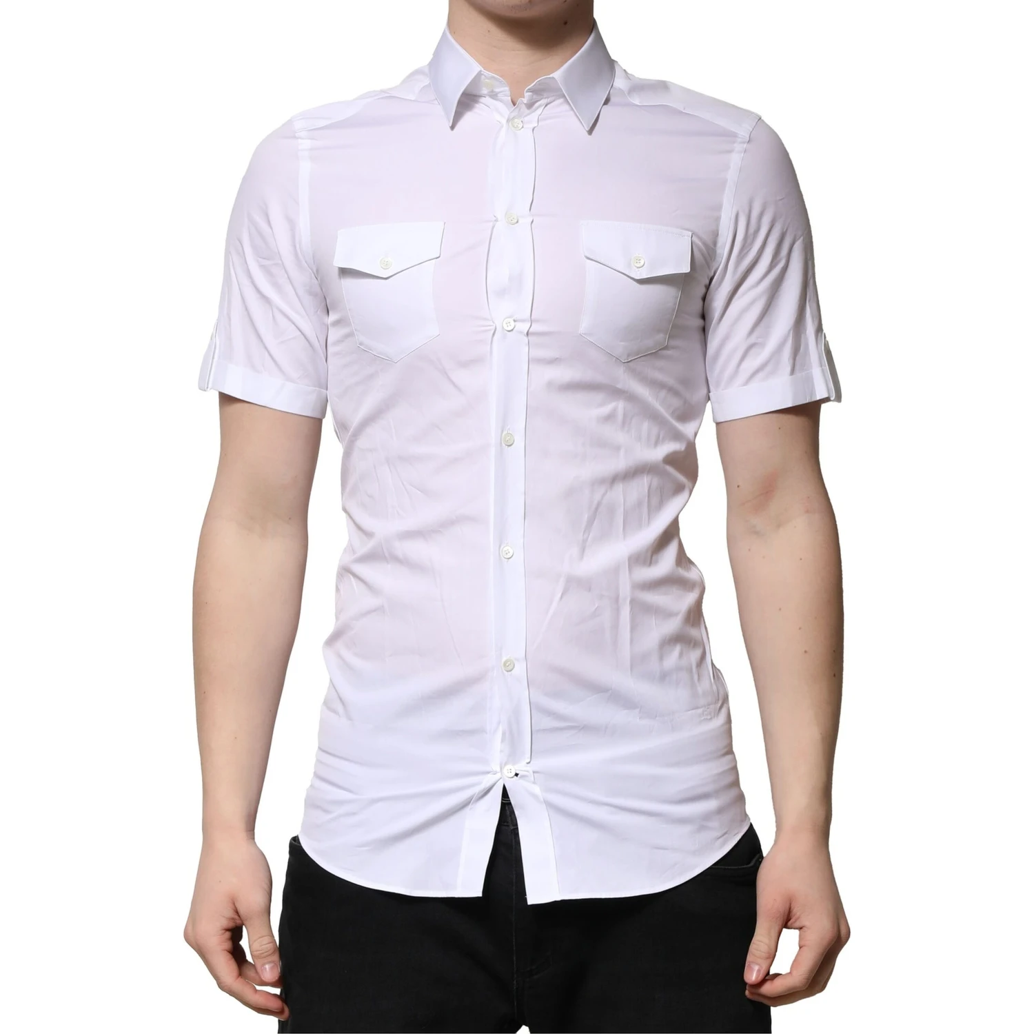 White Cotton Short Sleeves GOLD Casual Shirt