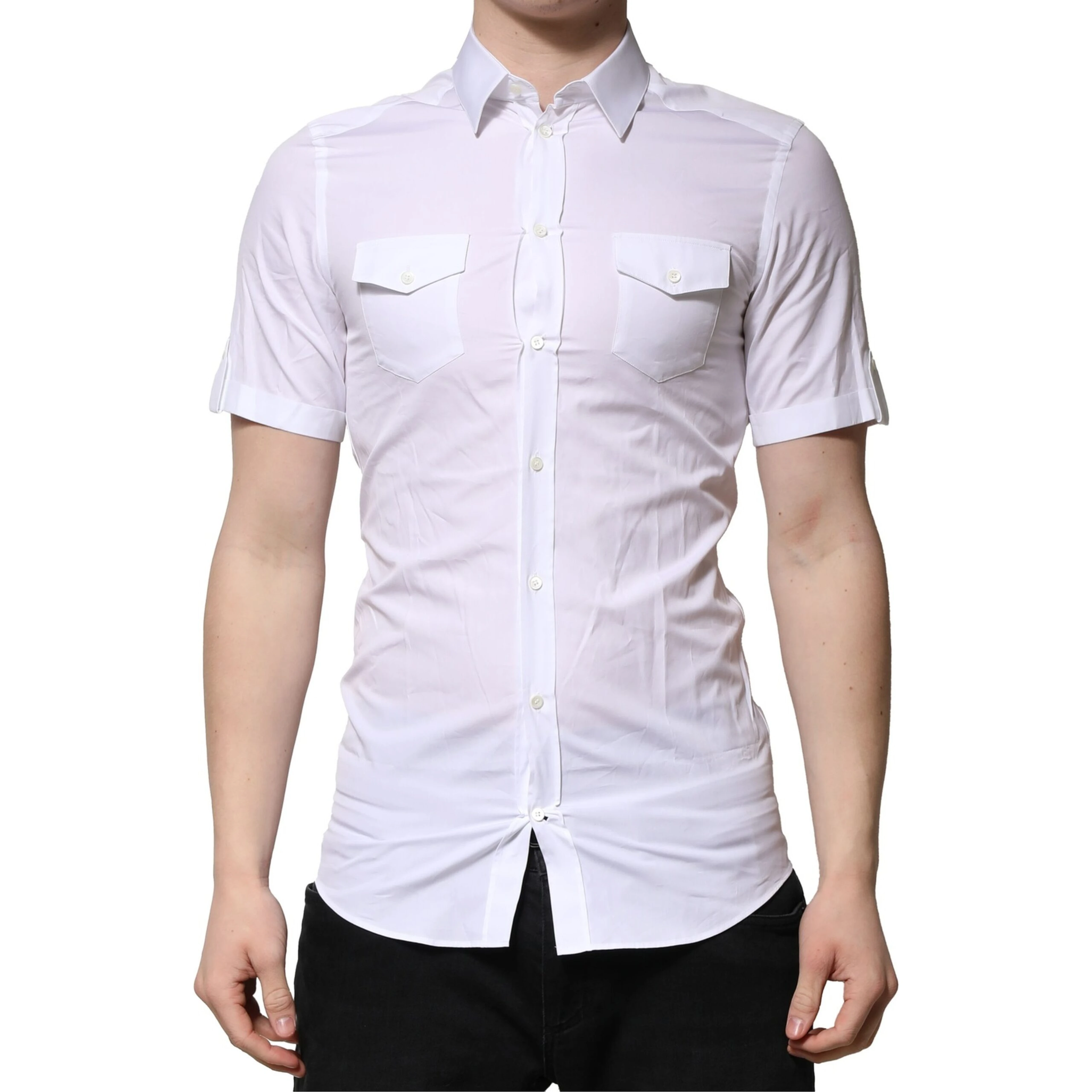 White Cotton Short Sleeves GOLD Casual Shirt