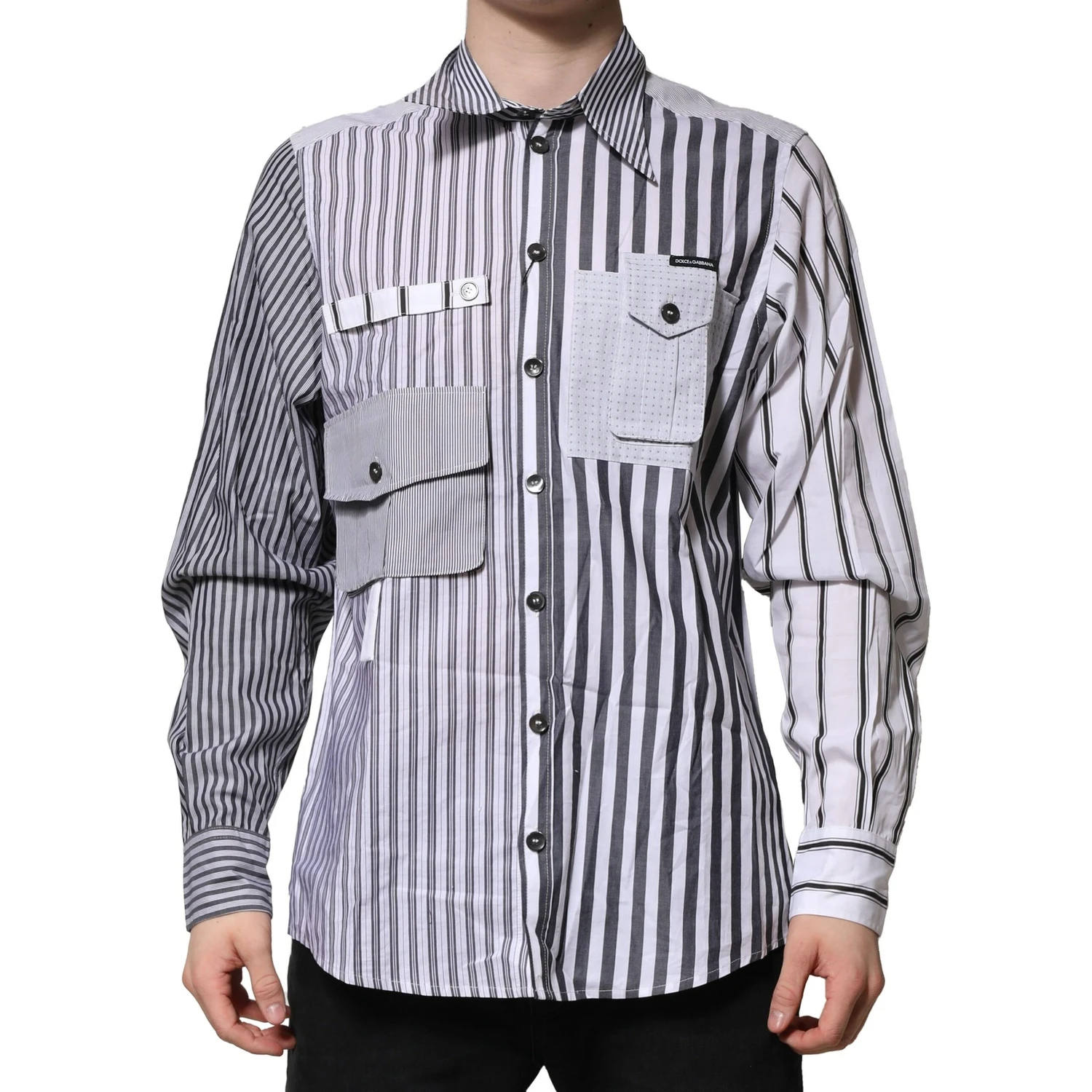 White Gray Striped Cotton Men Casual Shirt