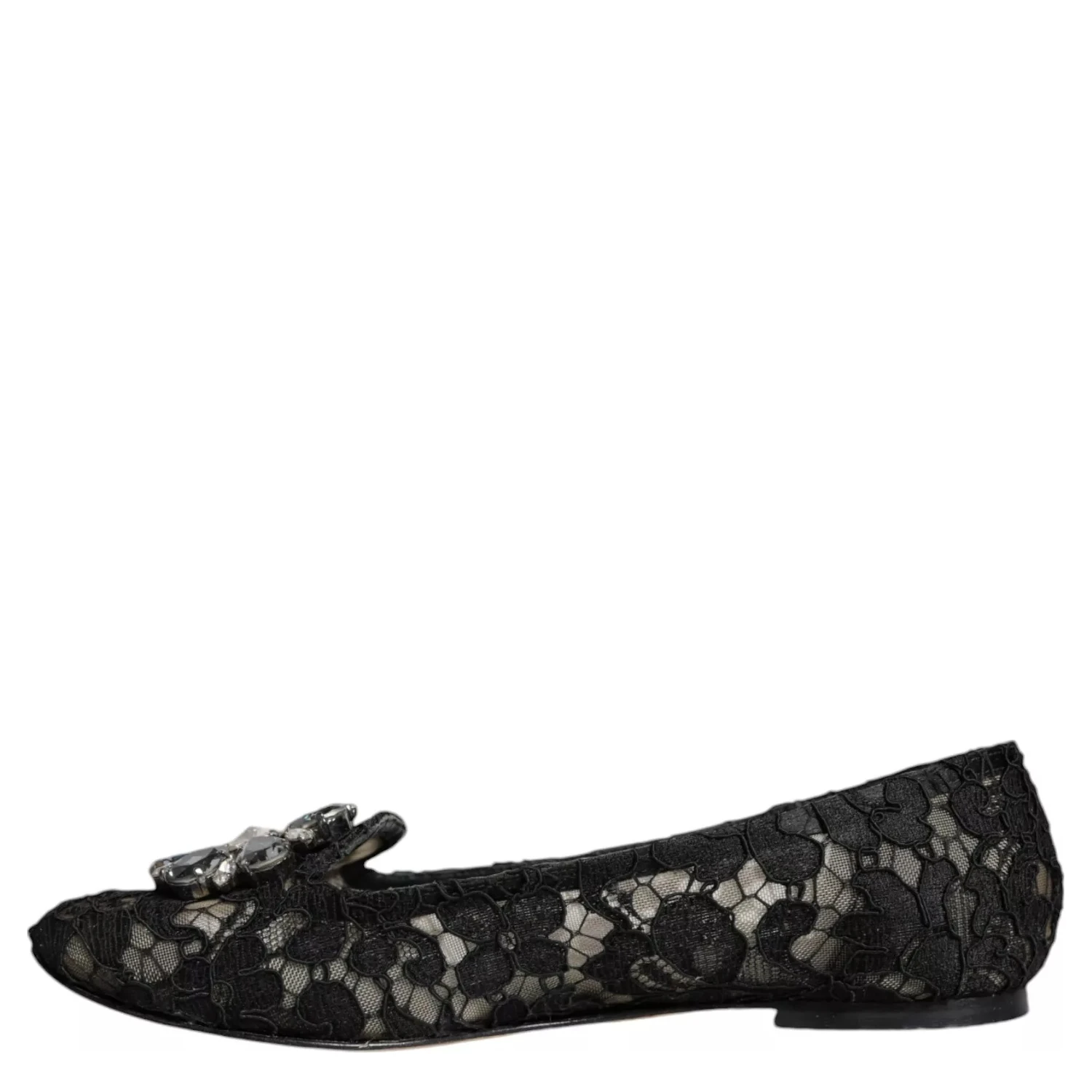 Black Lace Crystal Ballet Flats Loafer Shoes