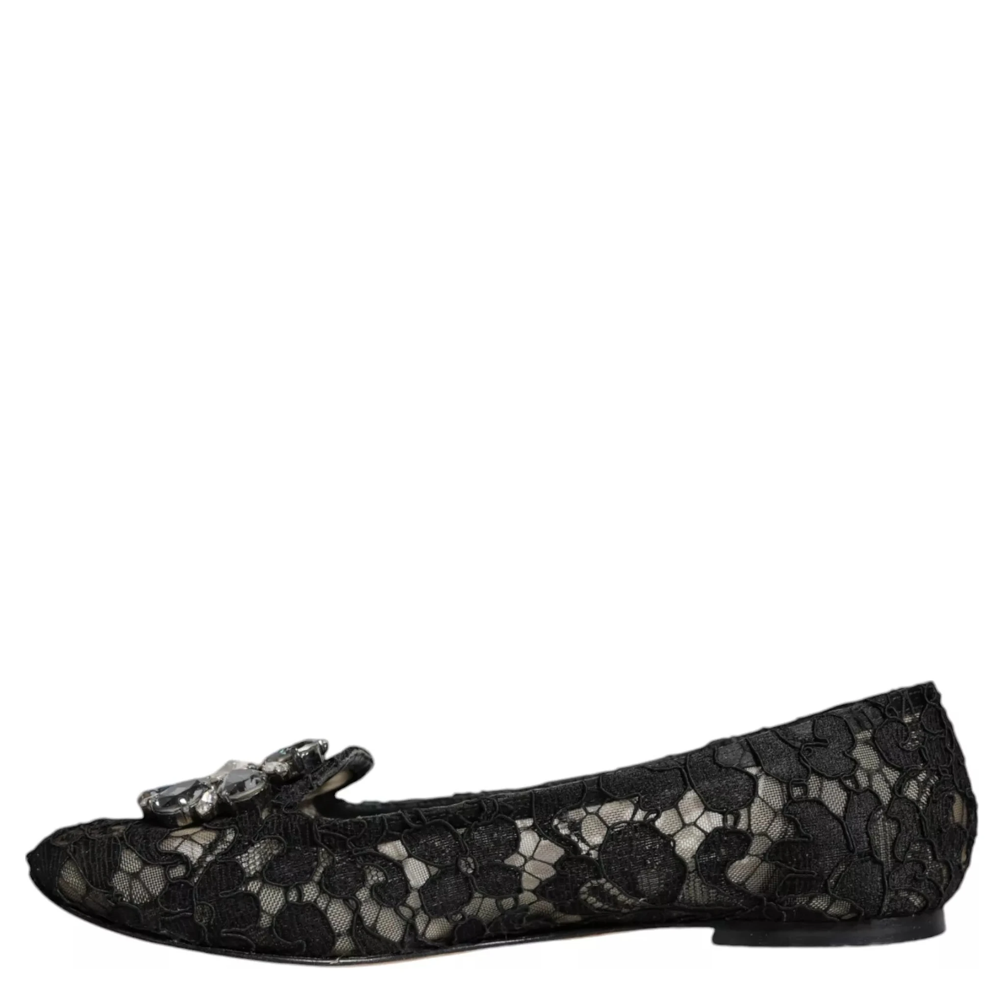 Black Lace Crystal Ballet Flats Loafer Shoes