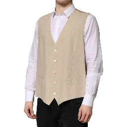 Beige Linen Dress Formal Men Waistcoat Vest