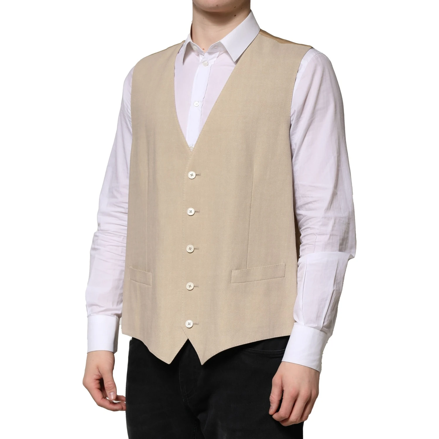 Beige Linen Dress Formal Men Waistcoat Vest