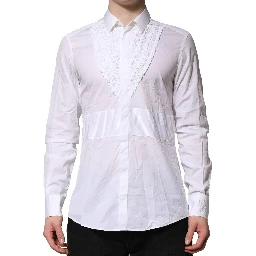 White Cotton Ruffled Detailing Formal Shirt