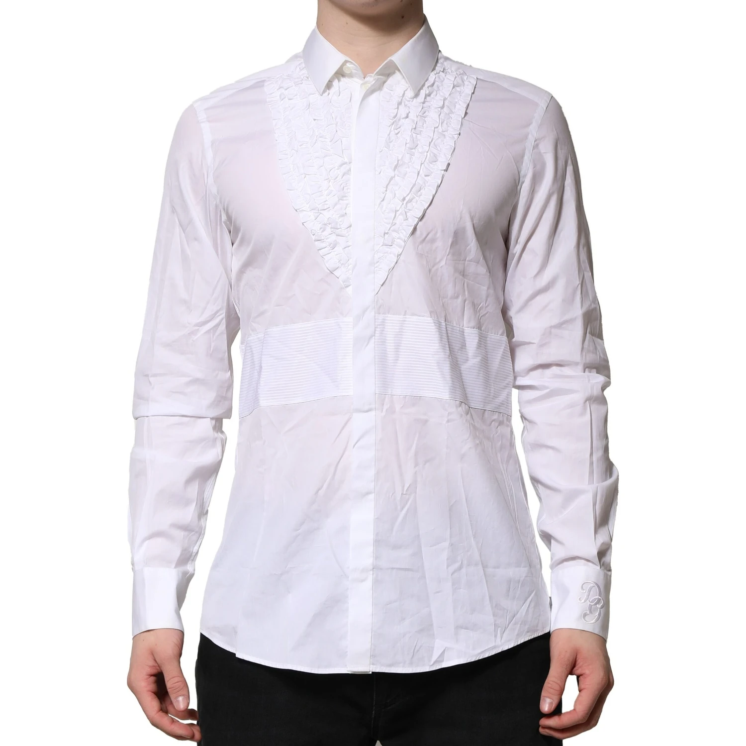 White Cotton Ruffled Detailing Formal Shirt