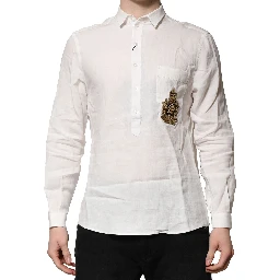 White DG Crown Embellish Dress Formal Shirt