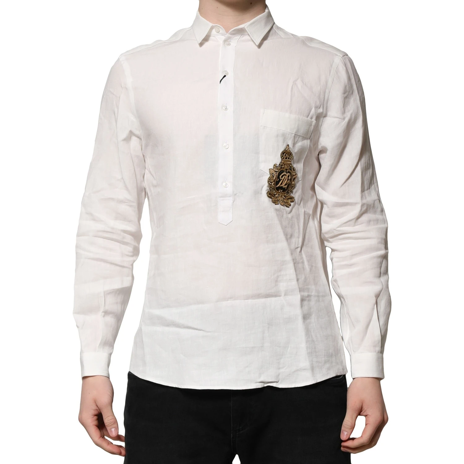White DG Crown Embellish Dress Formal Shirt