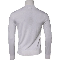White Wool Turtleneck Men Sweatshirt Sweater